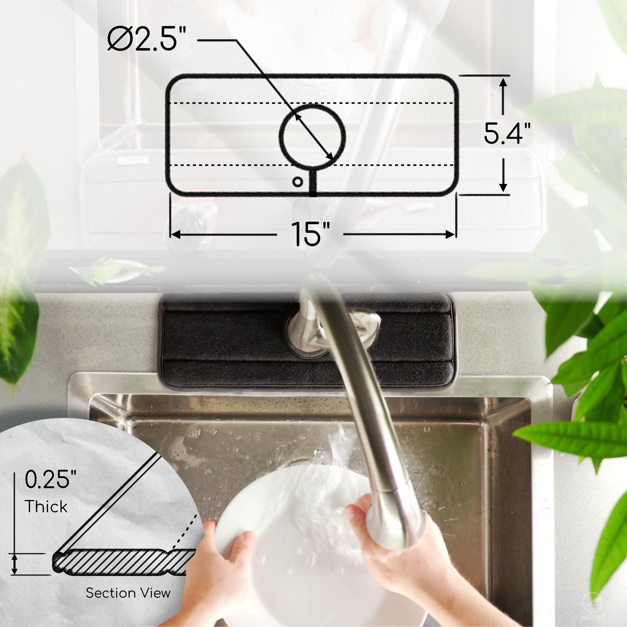 Ternal Sinkmat, superficie absorbente de microfibra mantiene limpio el área del fregadero.