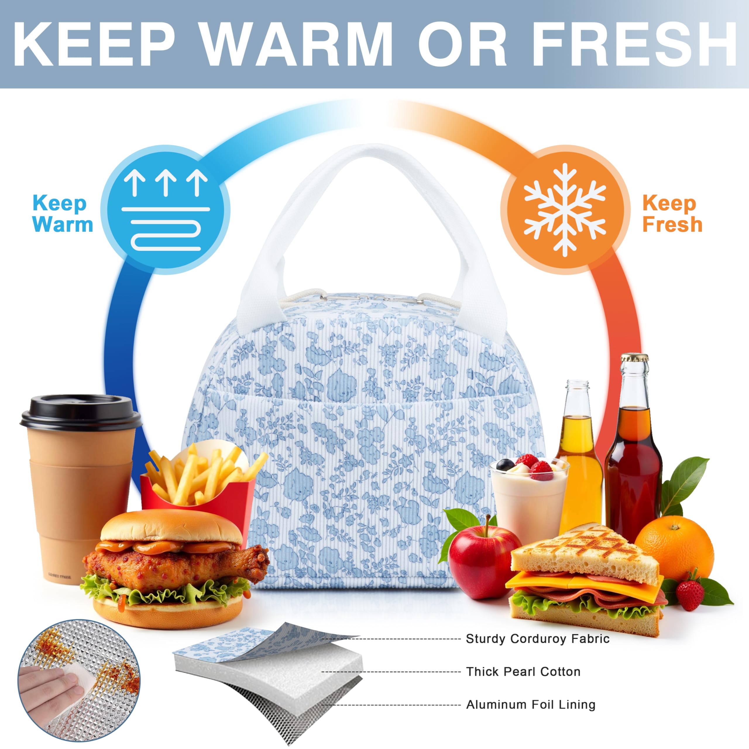 TESAFNG bolsa de almuerzo con asas acolchadas, ligera y fácil de transportar.