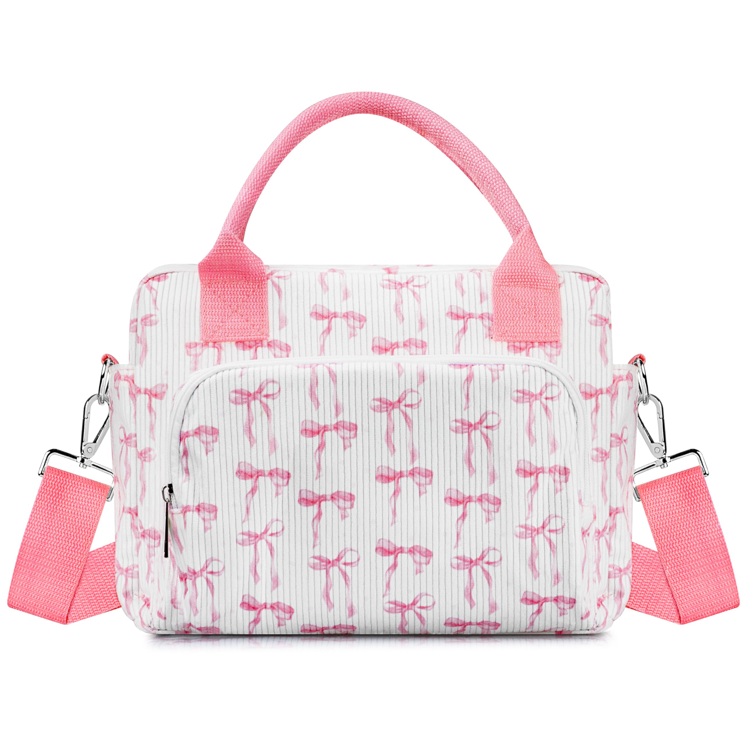 TESAFNG bolsa de almuerzo para mujer rosa con lazo, diseño acolchado en pana.
