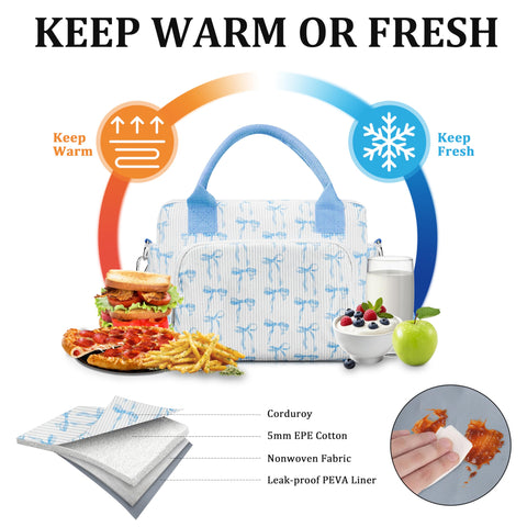 TESAFNG lonchera aislada azul, interior espacioso para alimentos y bebidas.
