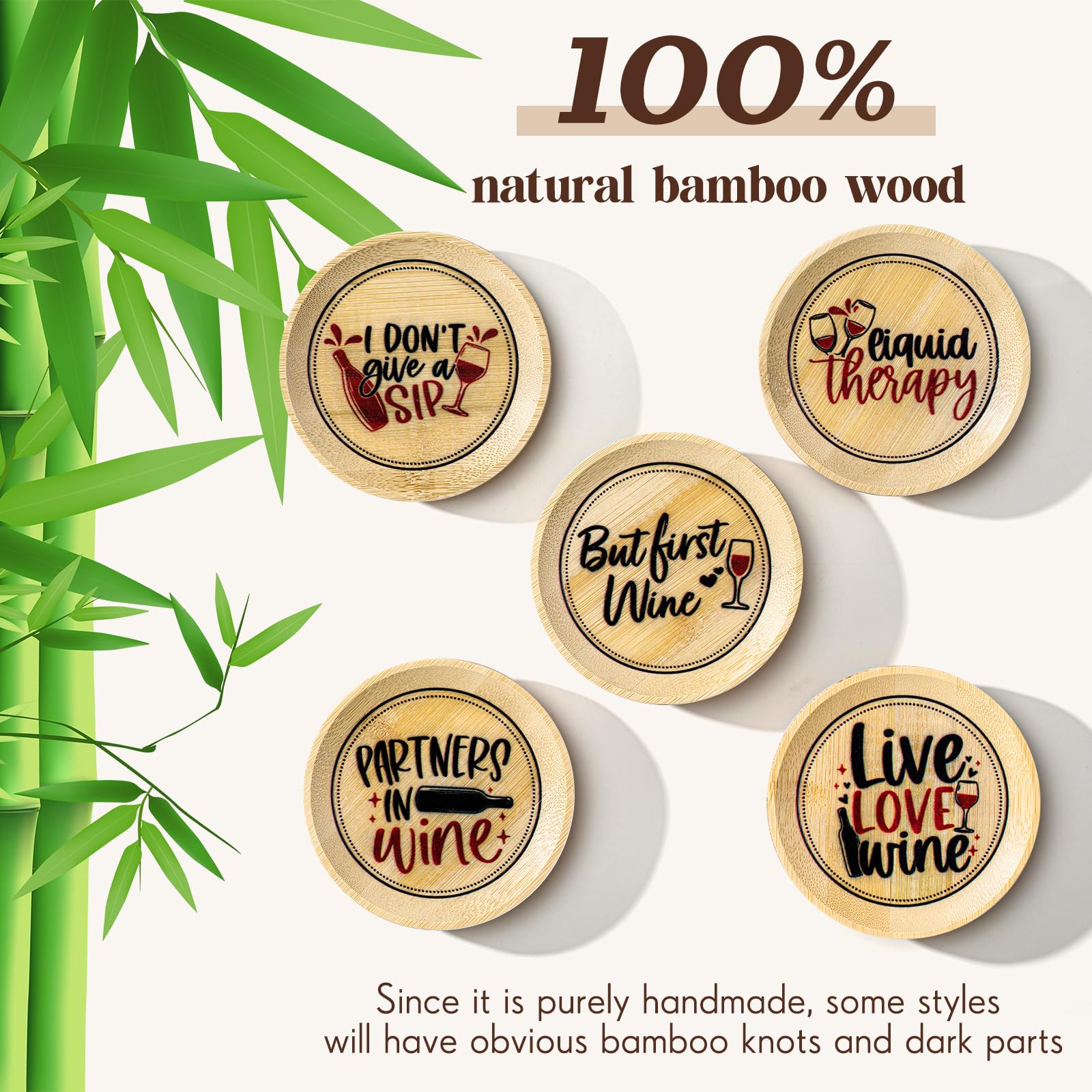 Tessco tapa de bambú natural para copa de vino, duradera y fácil de limpiar.