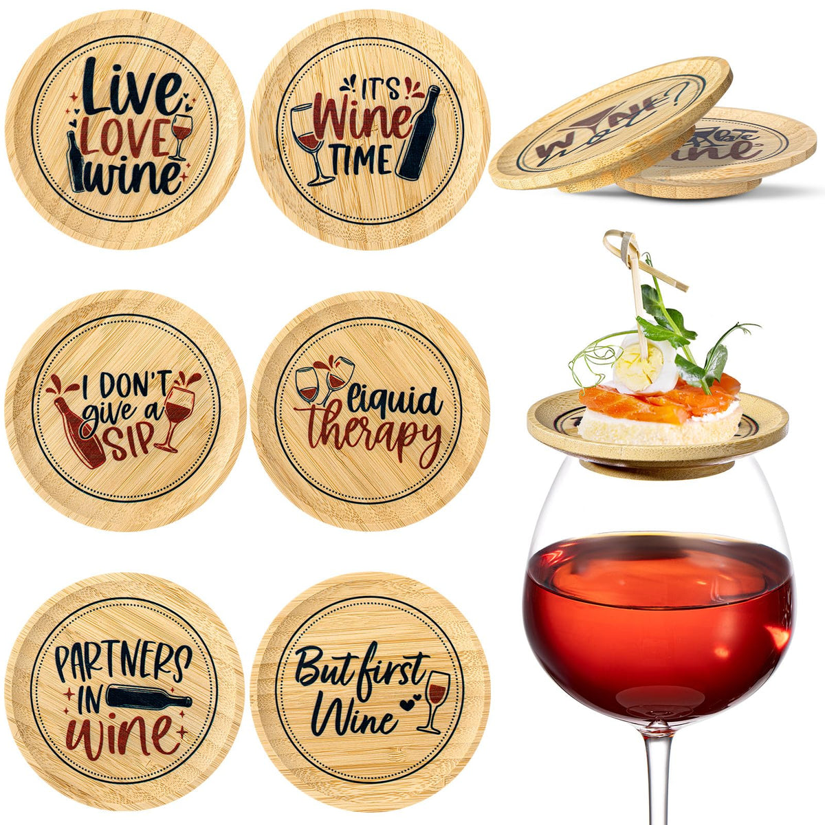 Tessco copa de vino tapas charcutería conjunto con diseño temático para distinguir copas.