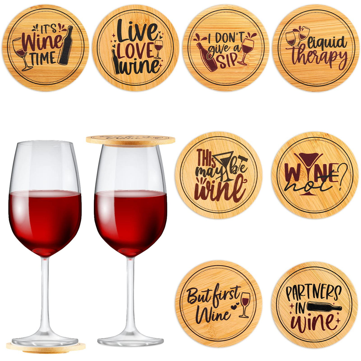 Tessco for you, cubiertas de vaso de vino en bambú, diseño 1, evitan derrames