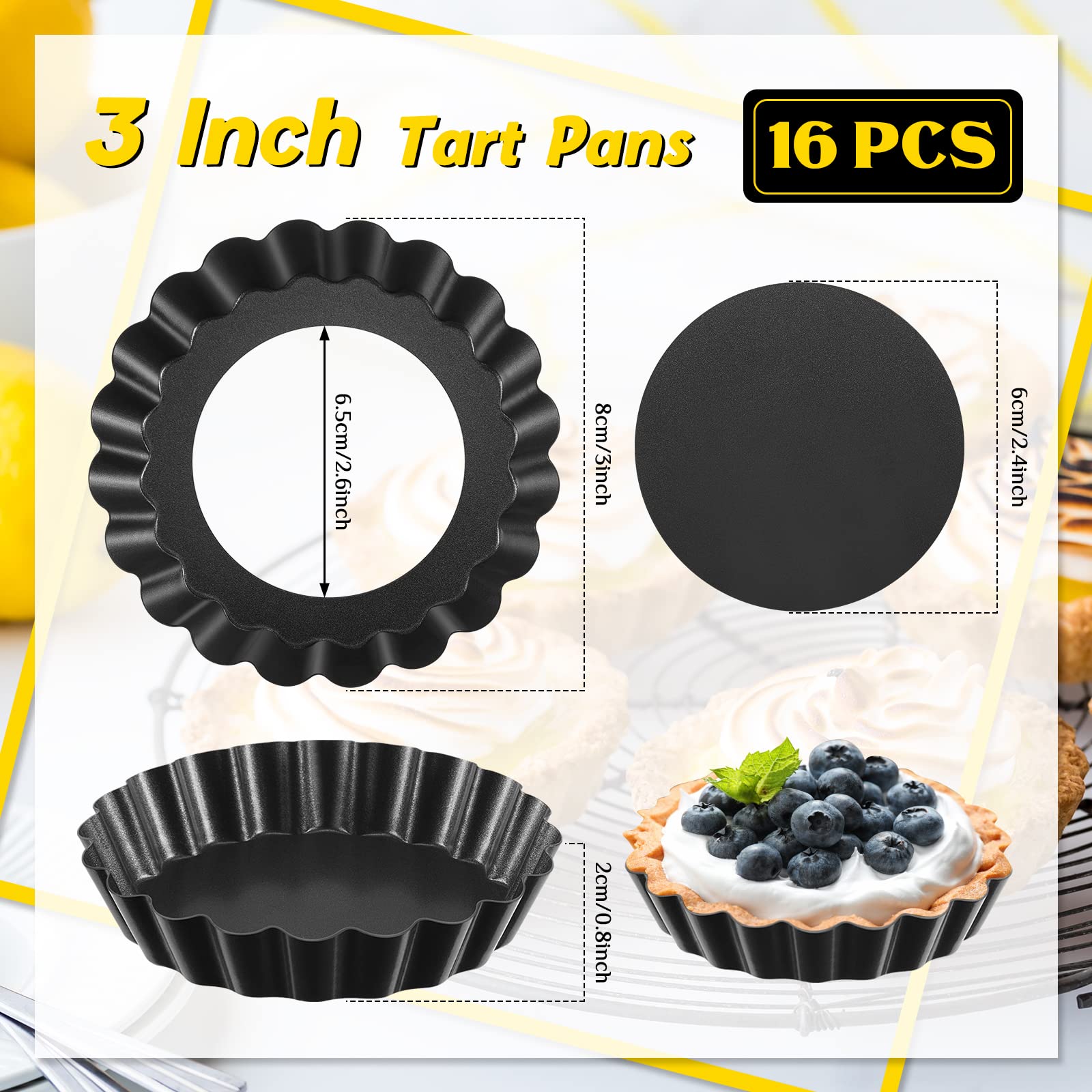 Moldes Tessco mini tartas antiadherentes de acero al carbono para hornear