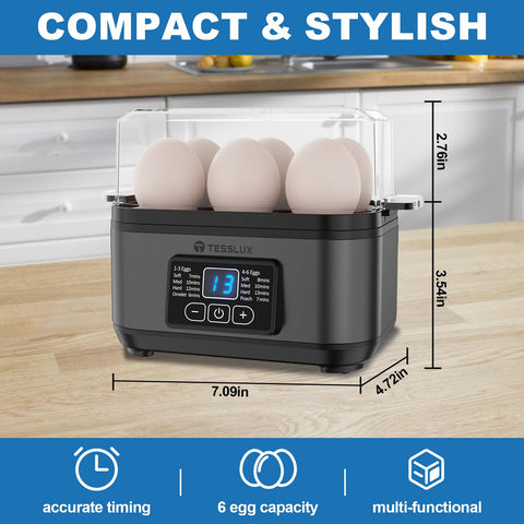 Tesslux cocedor-huevos-6-huevos-capacidad, ideal para porciones familiares.
