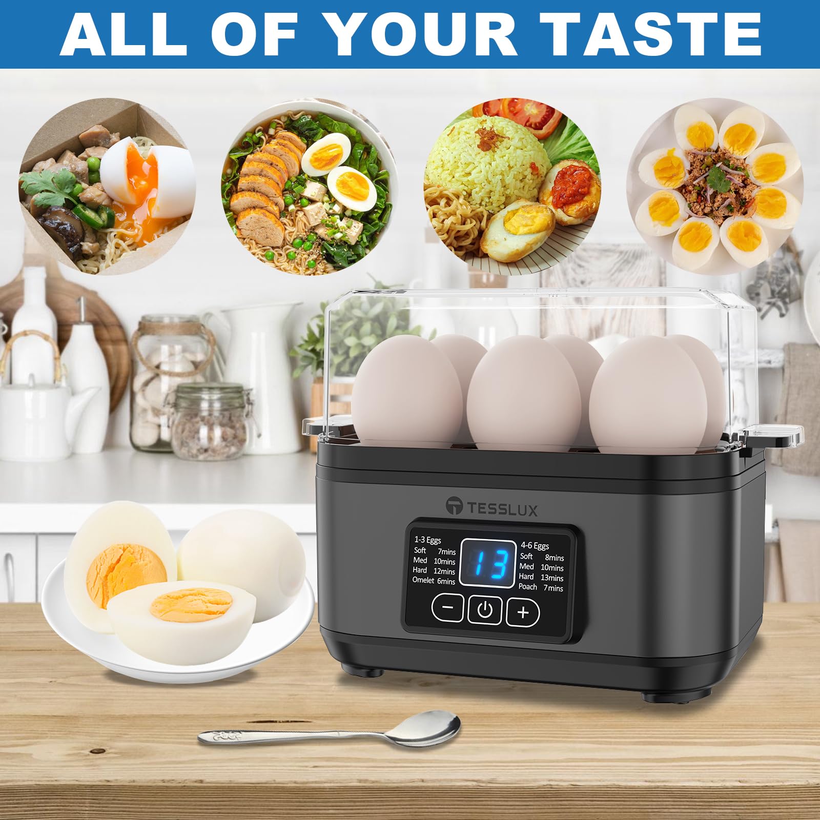 Tesslux cocedor-huevos-facil-limpieza, piezas desmontables para limpieza rápida.