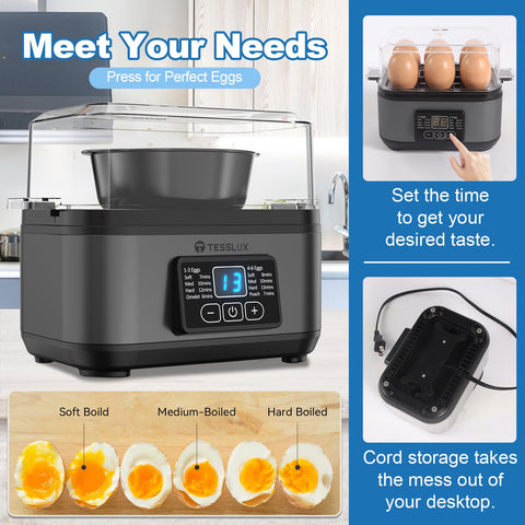 Tesslux cocedor-huevos-panel-digital, display claro para configuraciones precisas.