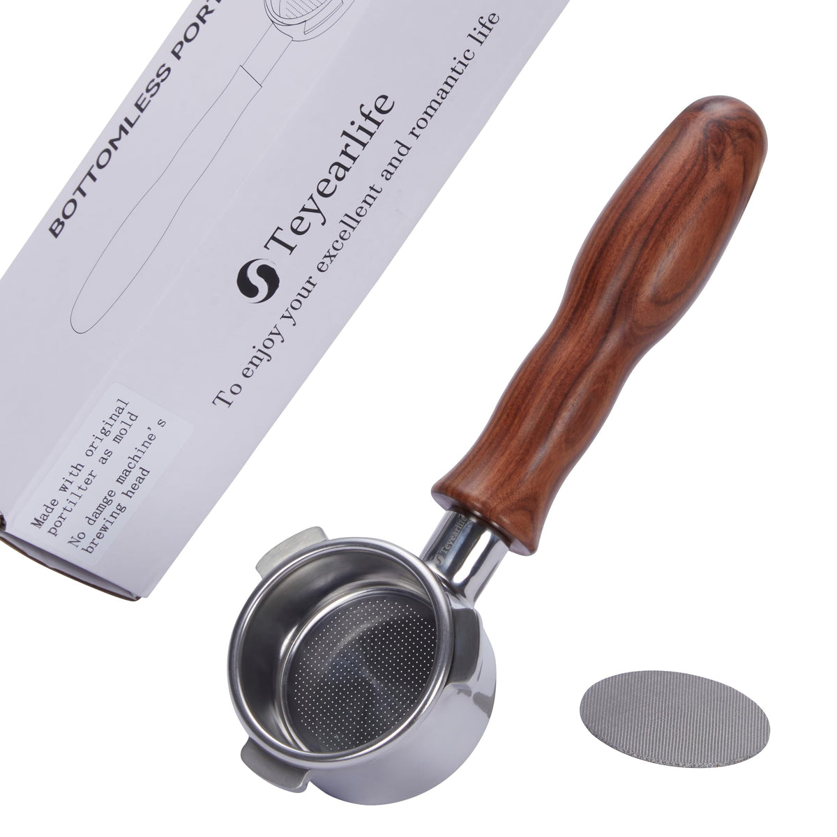 Portafiltro 54mm sin fondo de Teyearlife para Breville, visión de extracción