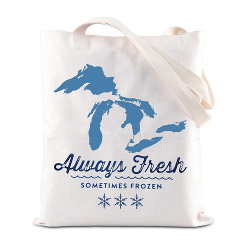 Bolso TGBJE Michigan Tote, vista frontal, lona duradera para uso diario.