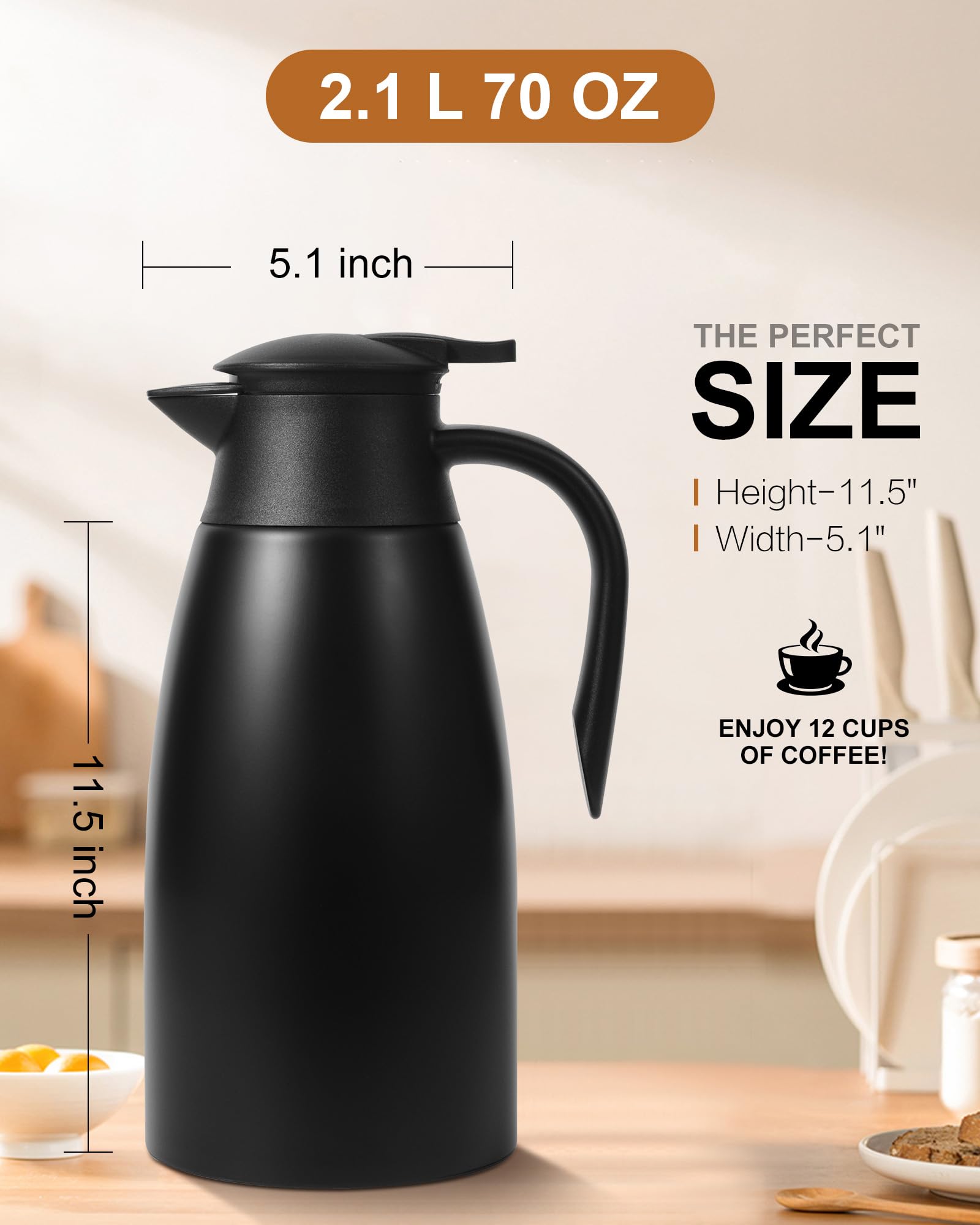 Tgvasz cafetera térmica 70 onzas uso profesional, ideal para cafeterías y catering.