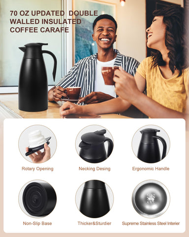 Tgvasz cafetera térmica 70 onzas vertido suave, flujo controlado para servir sin goteos.
