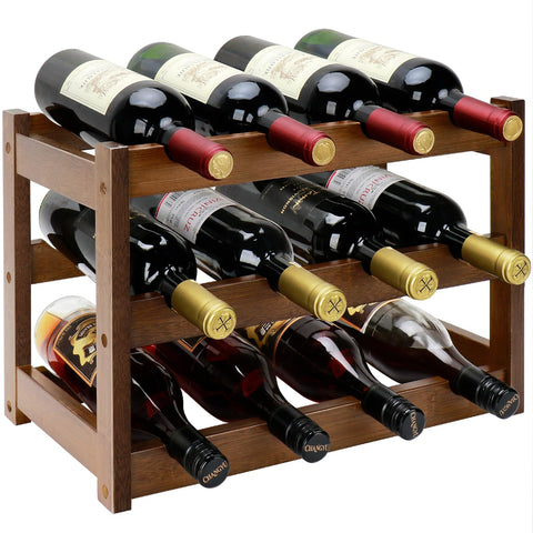 Estantería Thalomely de bambú con tres niveles para vinos en encimera