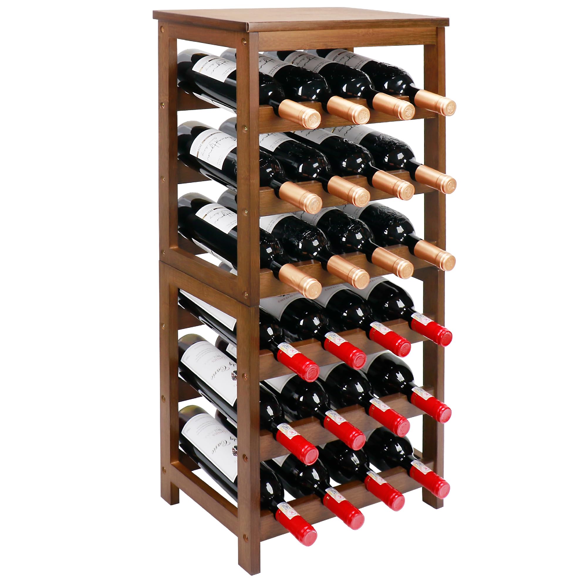 Thalomely bodega de madera: estantería de 6 niveles para 24 botellas, estable y ordenada.