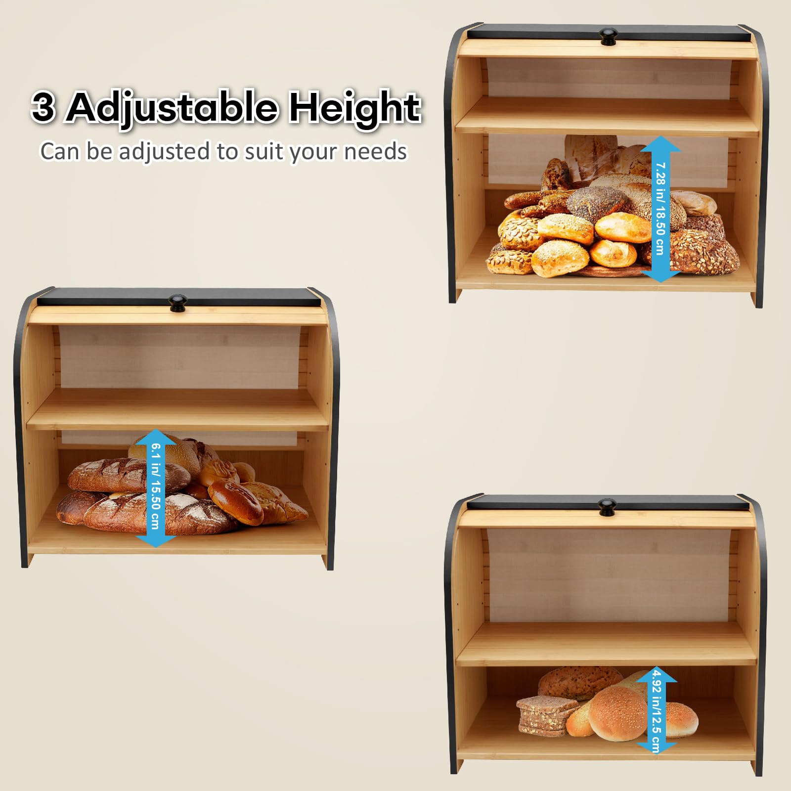 Thalomely caja-pan, estante ajustable para adaptar alturas y maximizar espacio.