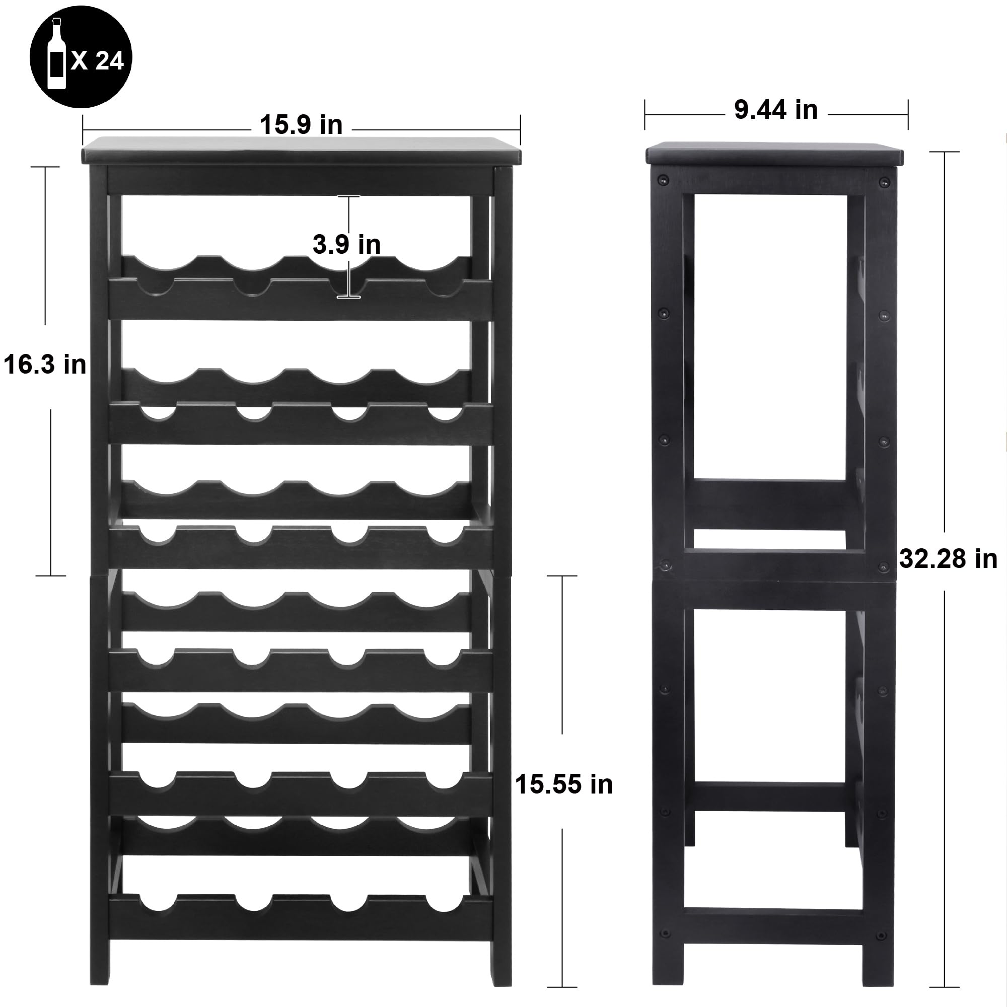 Thalomely estante de vino en bambú con base estable para cocina.