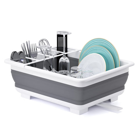 ThanSTAR escurridor de platos plegable abierto, ideal para ahorrar espacio en cocinas pequeñas
