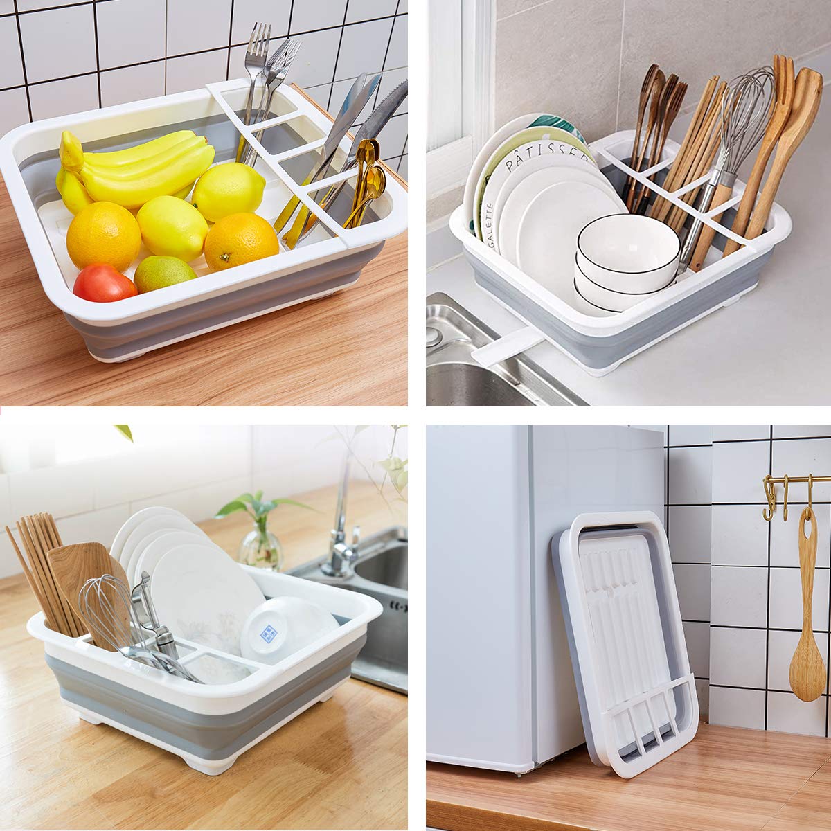 ThanSTAR escurridor de platos plegable cerrado, compacto para almacenamiento bajo el fregadero