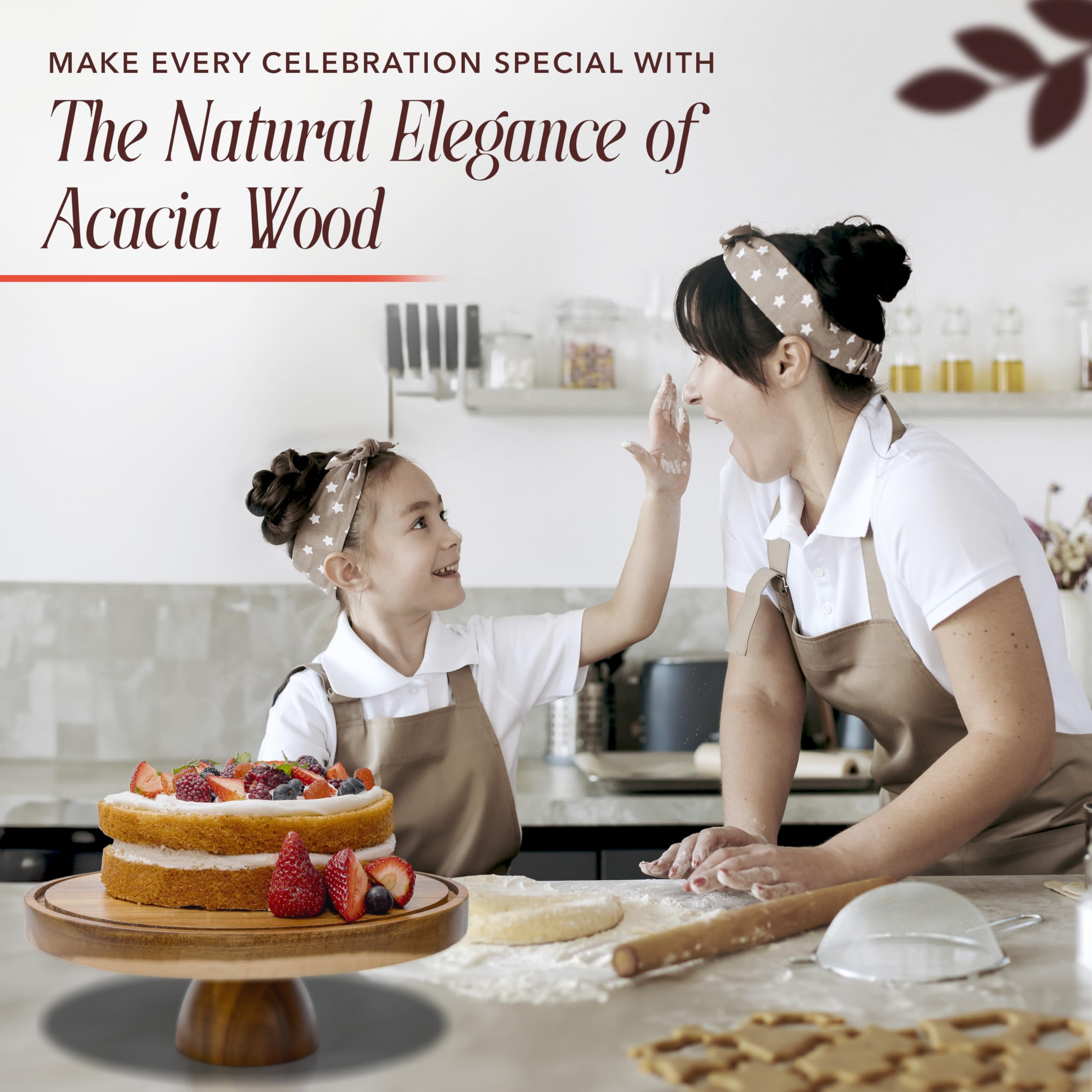 The Artful Cook acabado natural de madera acacia realza la mesa