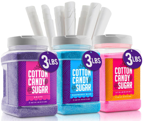 The Candery, azúcar para algodón de azúcar 3-pack con conos para fiestas en casa