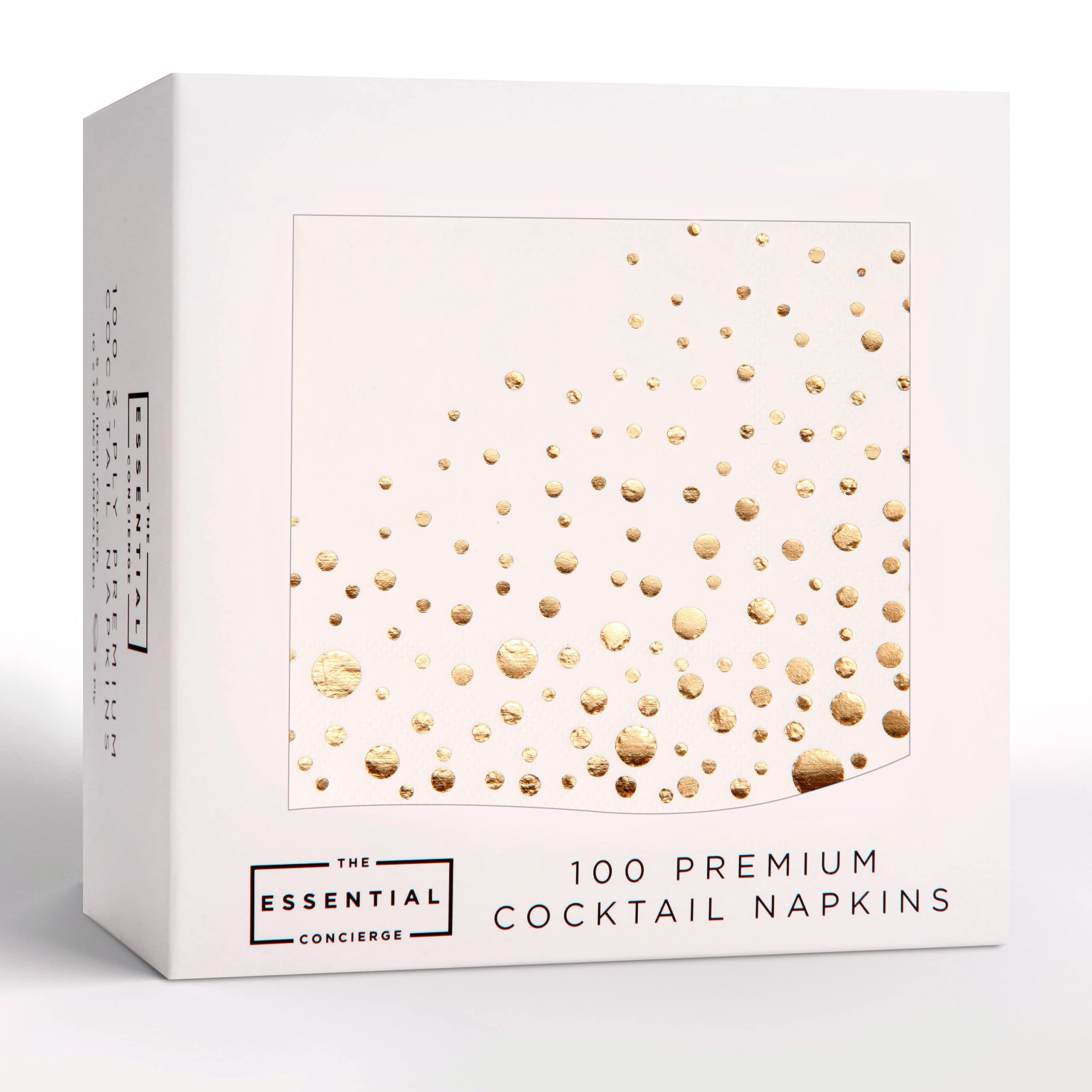 The Essential Concierge servilletas coctel oro 5x5: ideal para brindar y decorar.