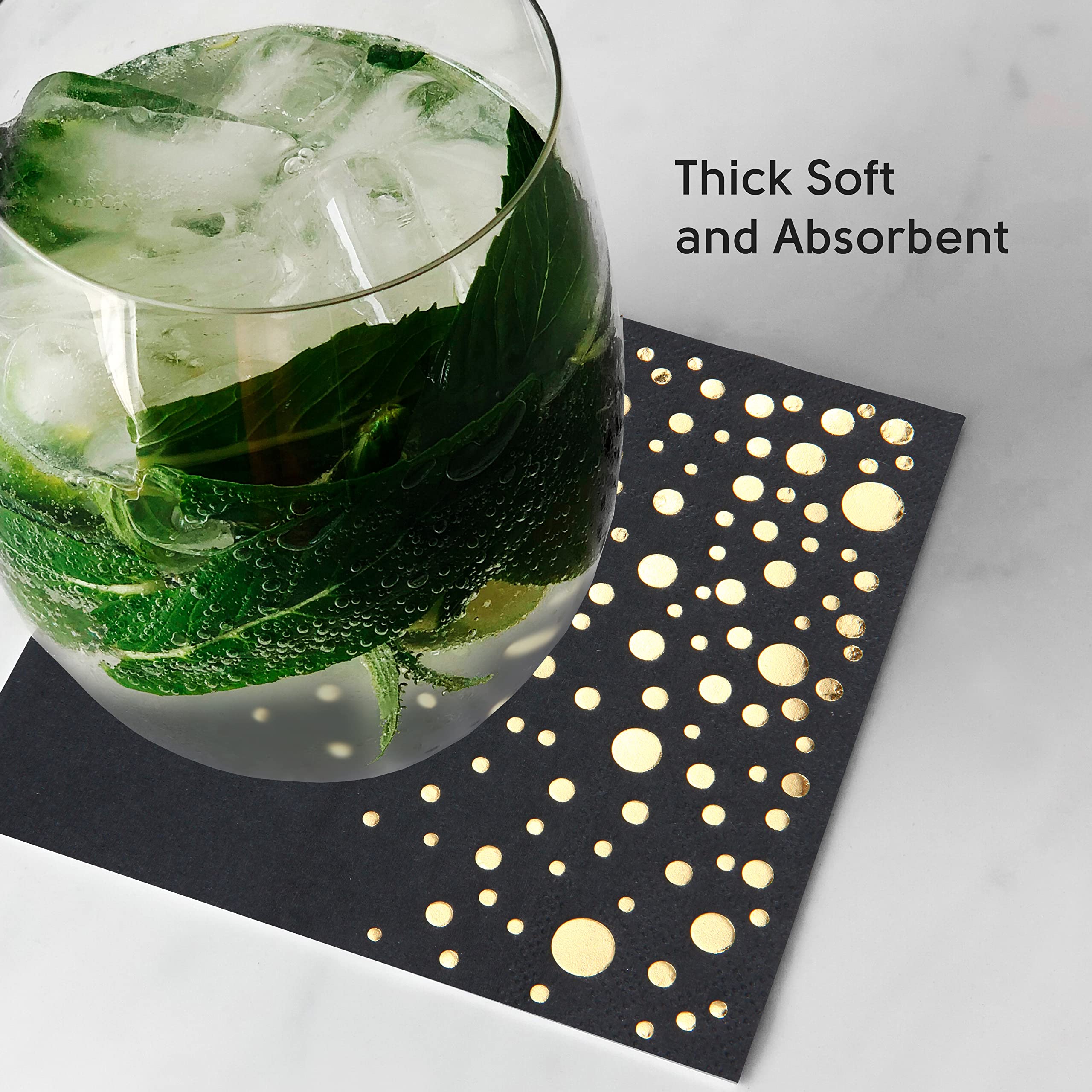 The Essential Concierge: servilletas negro dorado para bebidas y aperitivos en reuniones.
