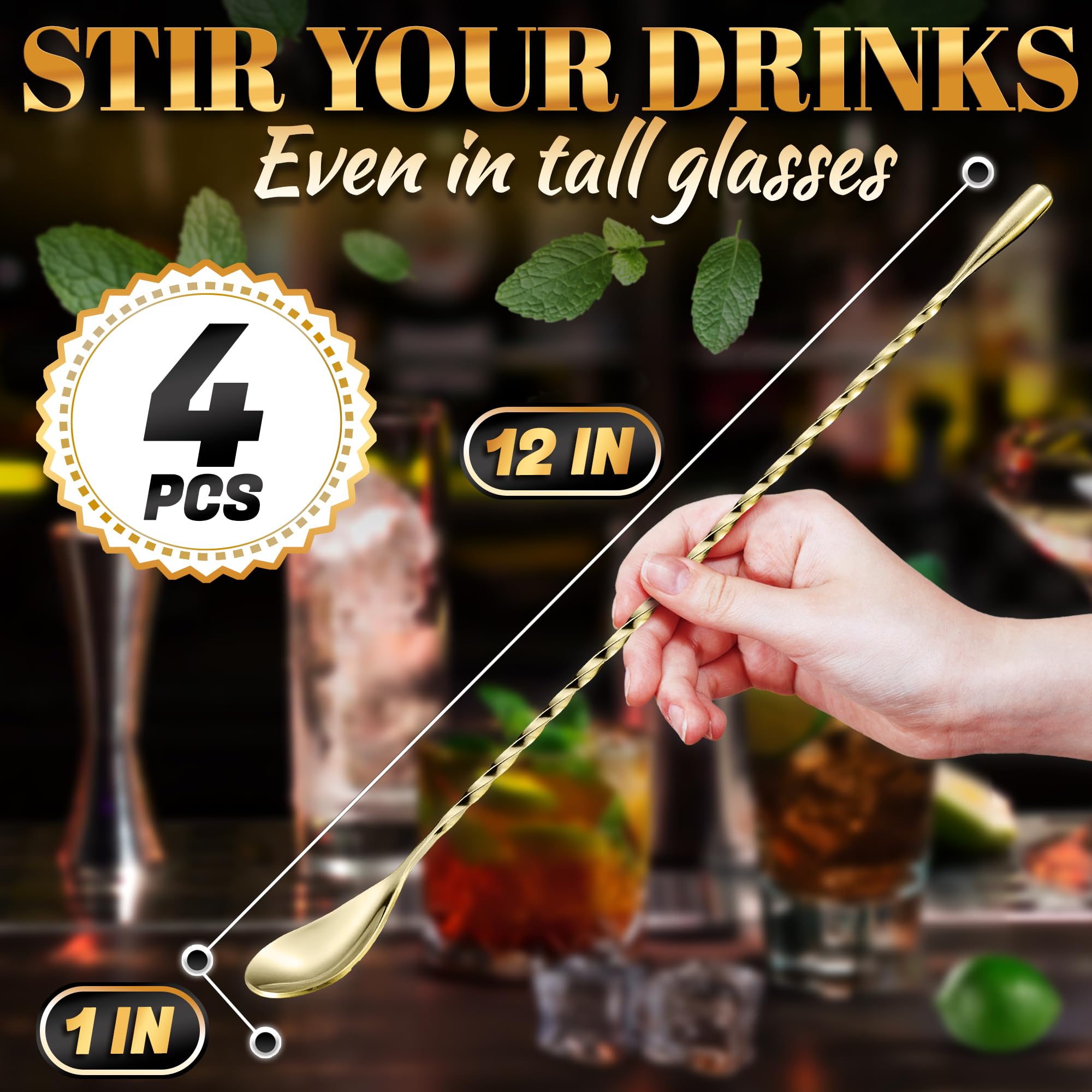 The Little Green Change: cuchara de bar dorada con mango espiral, elegante y funcional.