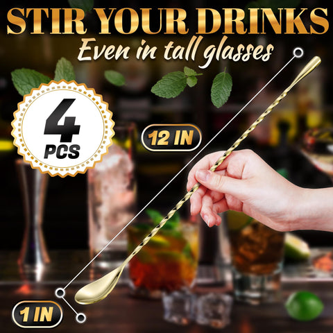 The Little Green Change: cuchara de bar dorada con mango espiral, elegante y funcional.