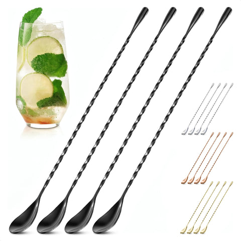 The Little Green Change cucharas de bar con espiral negra para mezclar cocteles.