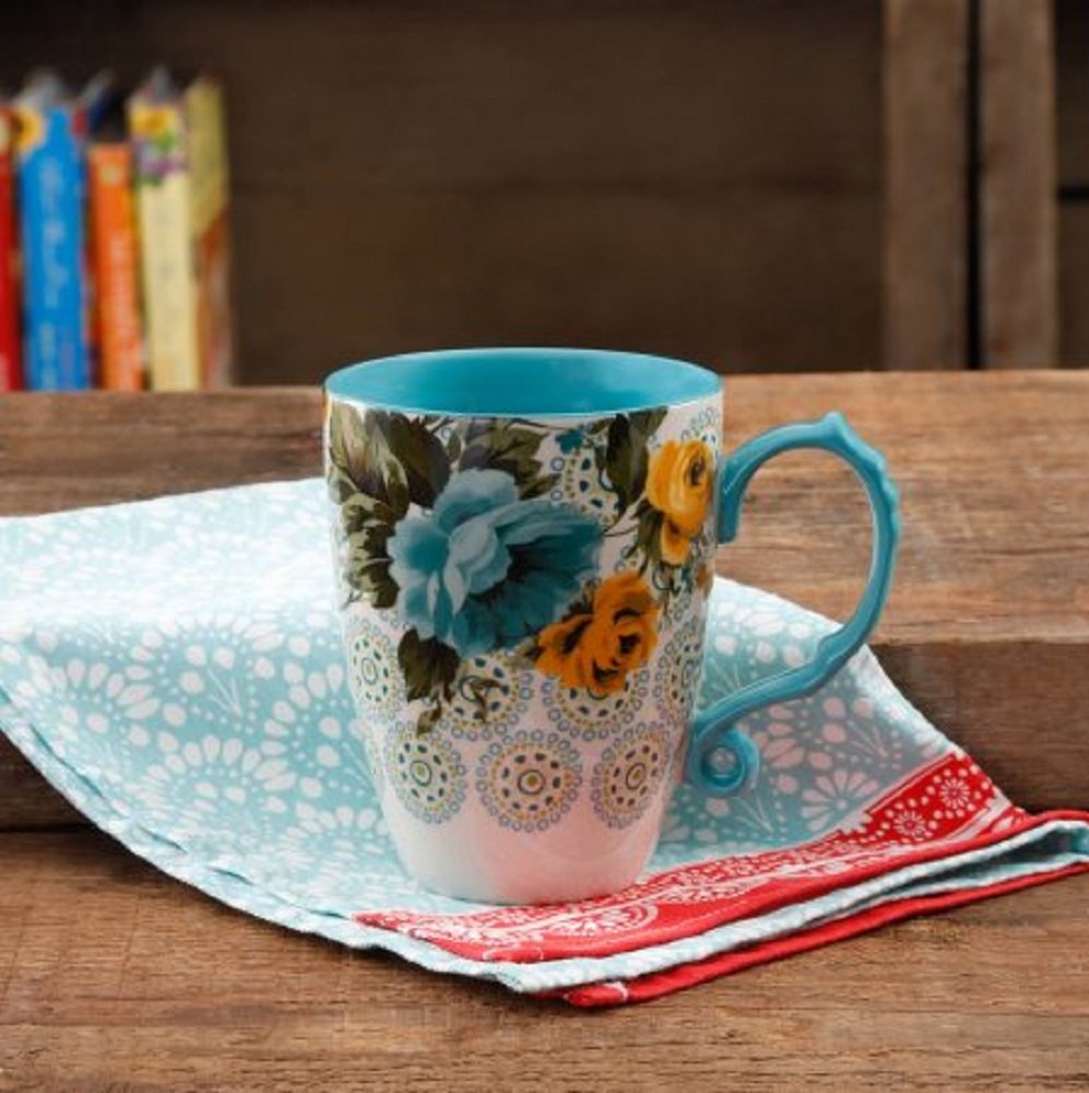 The Pioneer Woman Rose Shadow, taza grande para café con leche o cacao caliente.