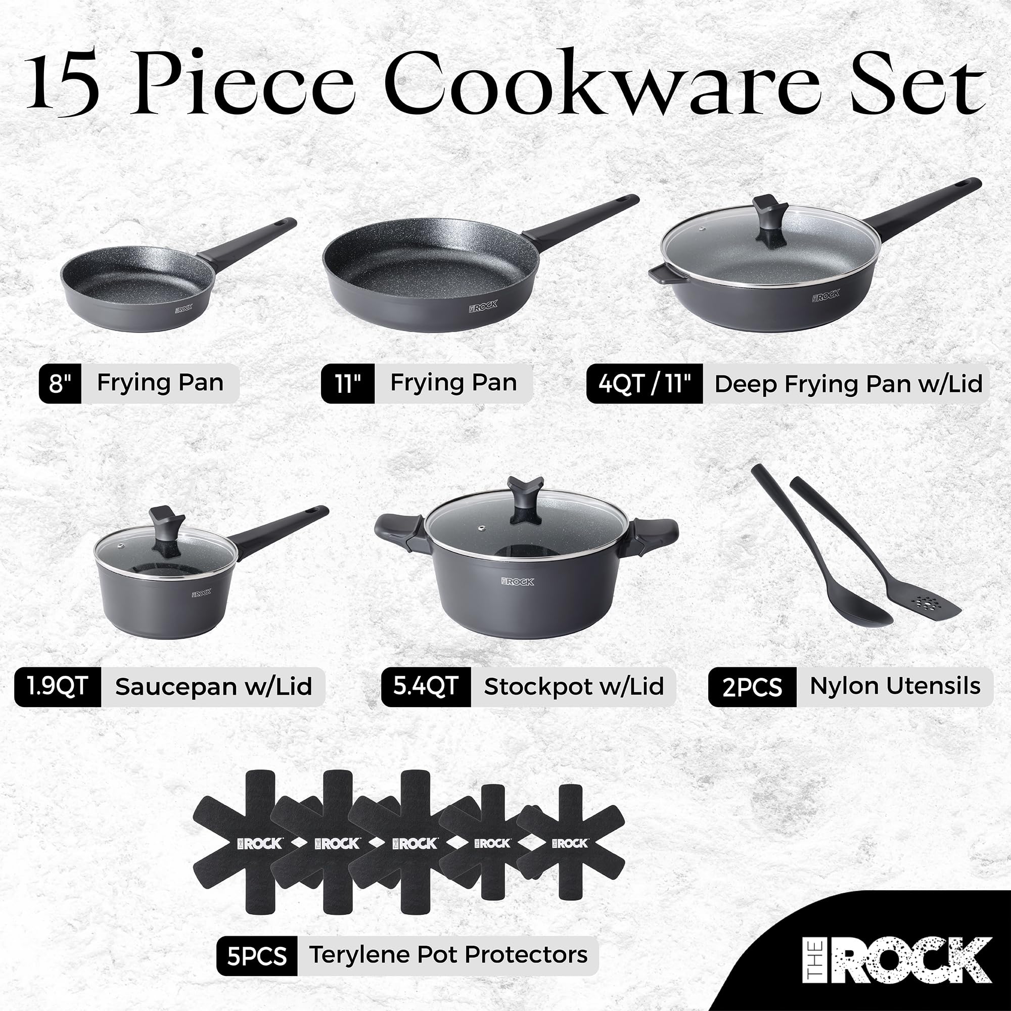 THE ROCK SOHO juego de 15 piezas ideal para cocinas urbanas y espacios pequeños