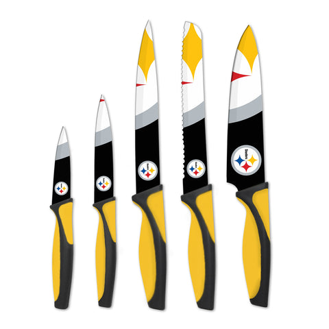 The Sports Vault Steelers 5 piezas cuchillos de cocina con mango ergonómico para control.