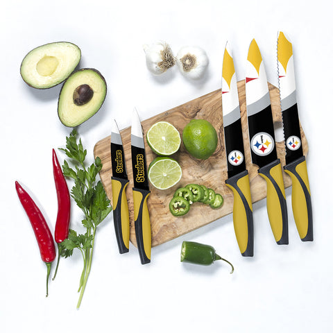The Sports Vault Steelers cuchillos con arte del equipo para homegating y cocina diaria.