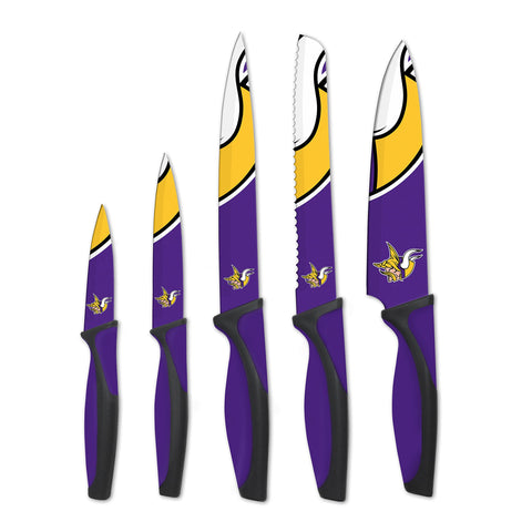 The Sports Vault Vikings: conjunto de cuchillos de 5 piezas para preparación diaria con estilo de equipo.
