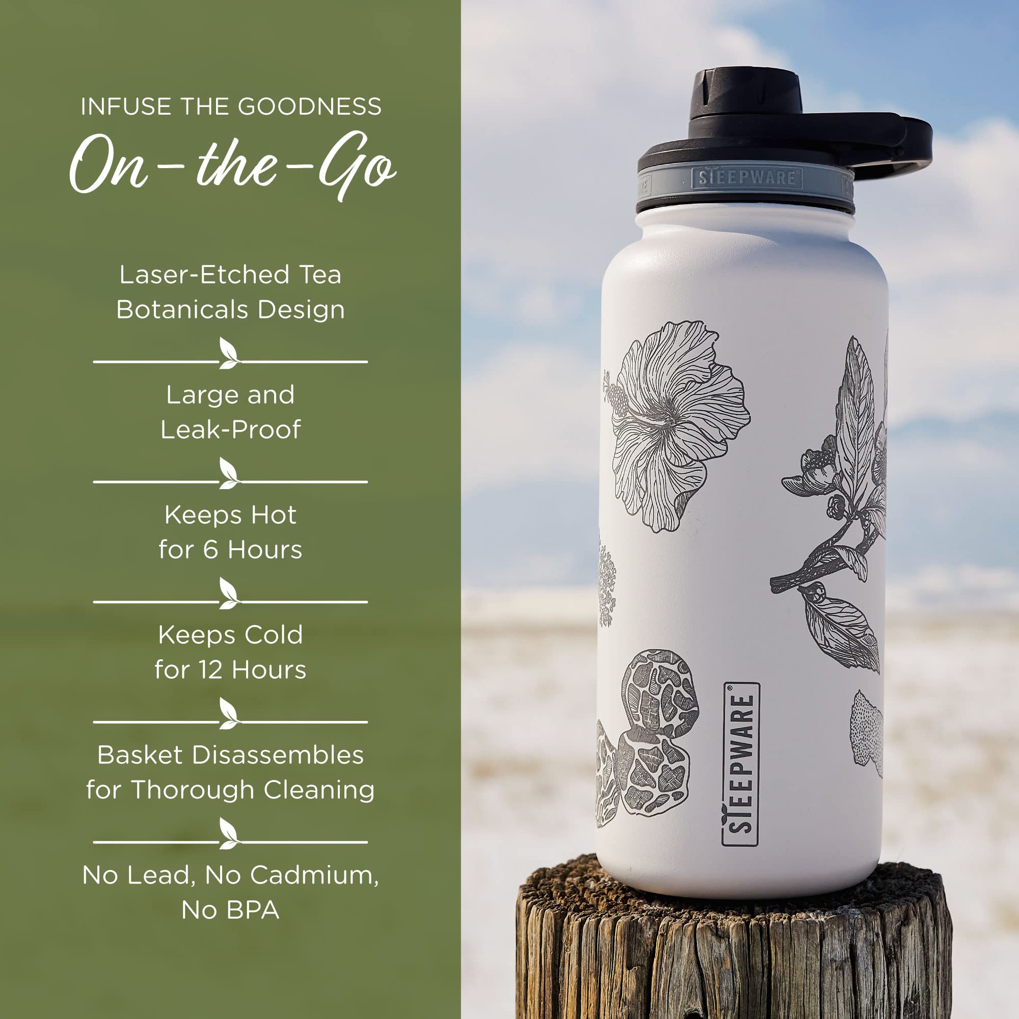 The Tea Spot Himalayan Tumbler acabado blanco, diseño limpio y práctico.