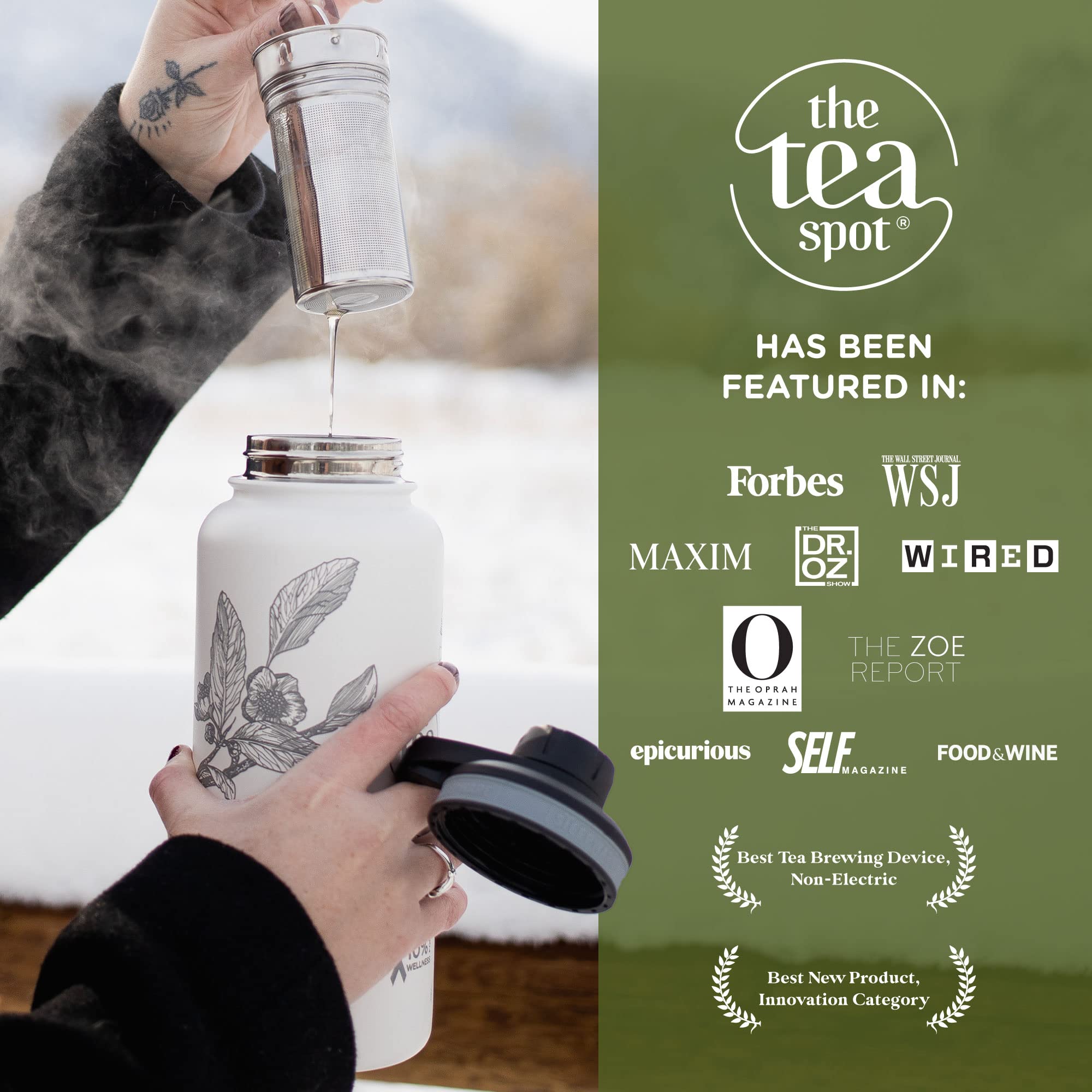The Tea Spot Himalayan Tumbler, capacidad de 32 onzas para largas jornadas.