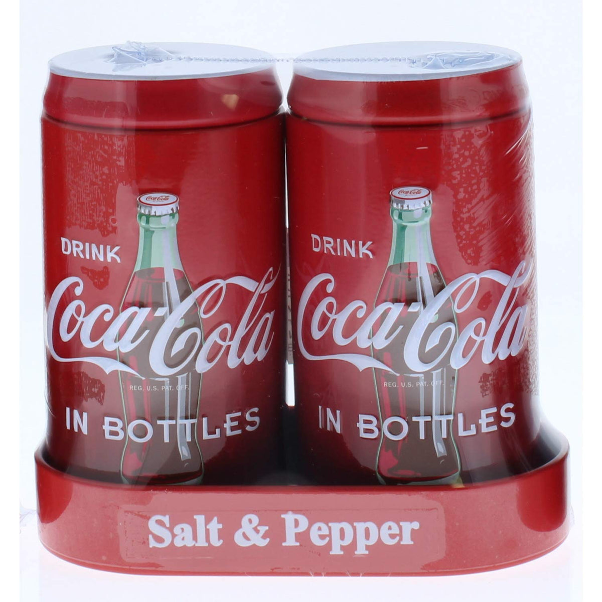 The Tin Box Company Coca-Cola salero y pimentero con porta, ideal para mesa decorativa y uso diario