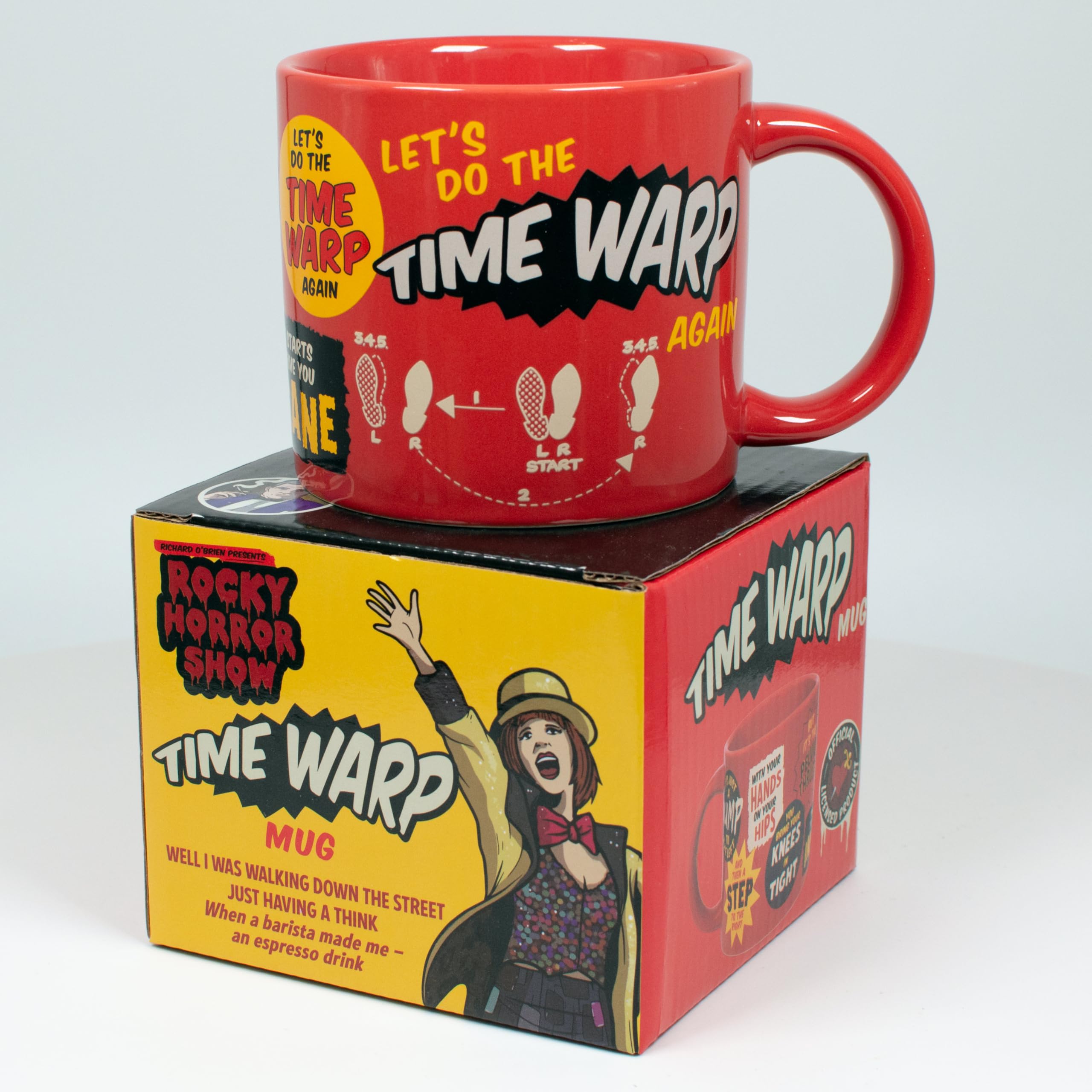 Taza Rocky Horror Time Warp de The Unemployed Philosophers Guild con primer paso.