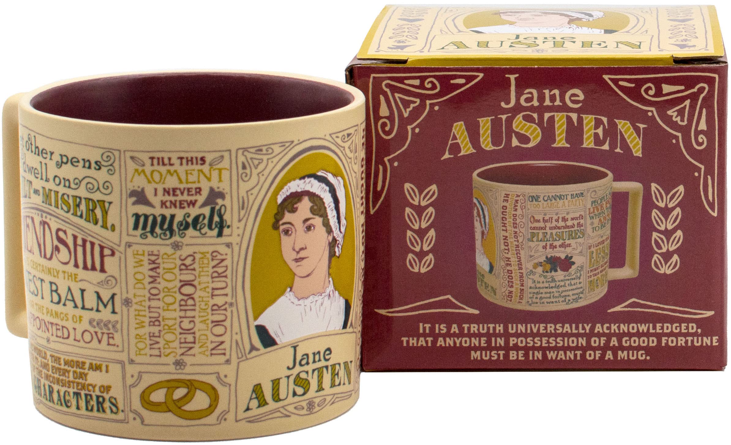 The Unemployed Philosophers Guild Taza Jane Austen con retrato central para lectura