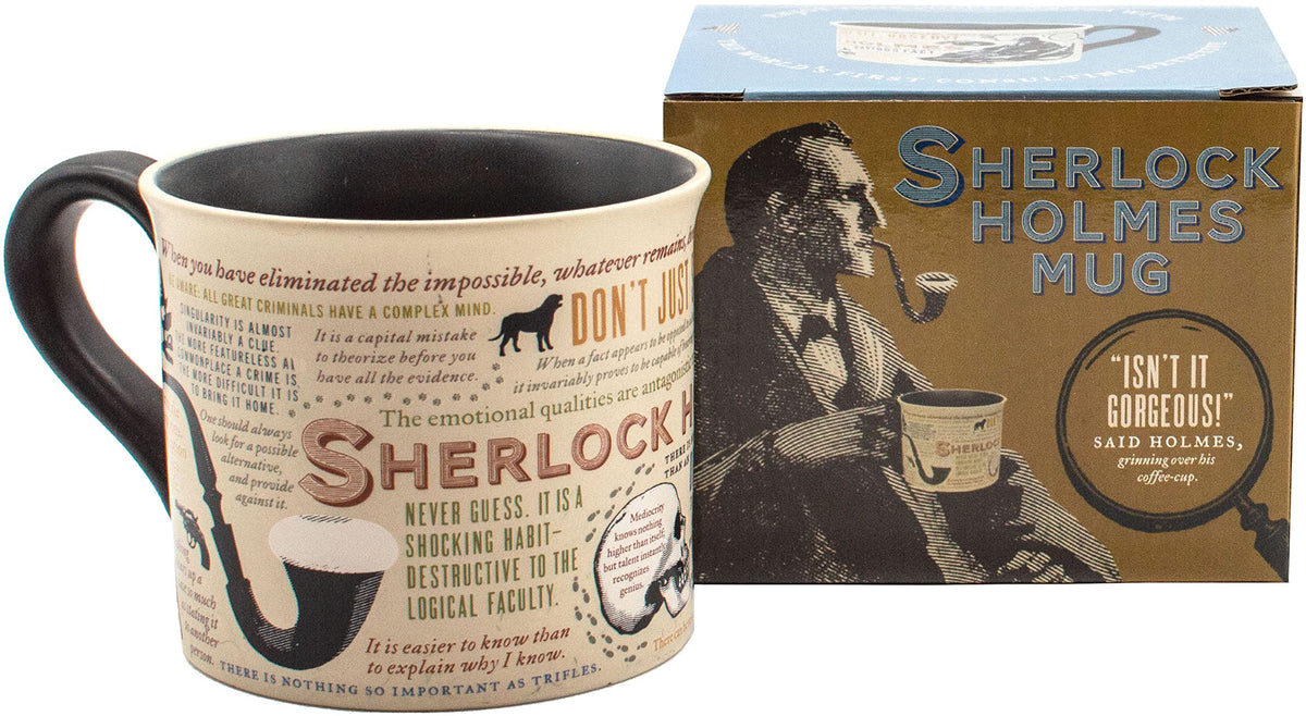 Taza Sherlock Holmes de The Unemployed Philosophers Guild con citas icónicas