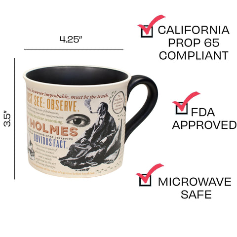 Taza Sherlock Holmes de The Unemployed Philosophers Guild con reglas de deducción