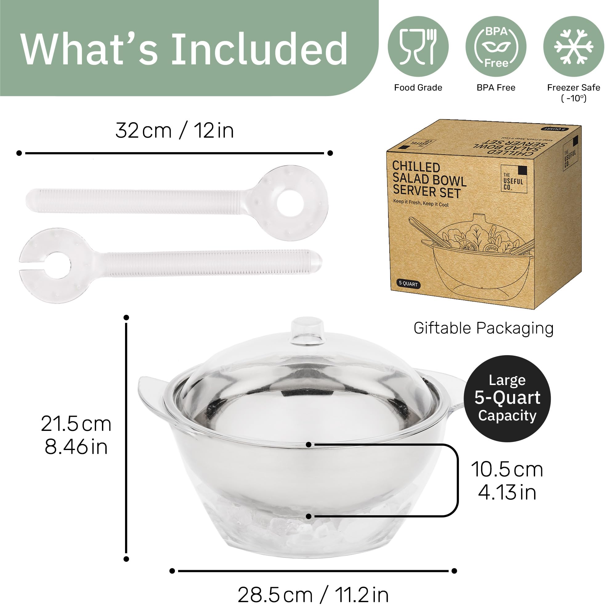The Useful Co. bol-salada interior acero inoxidable para enfriar comidas.