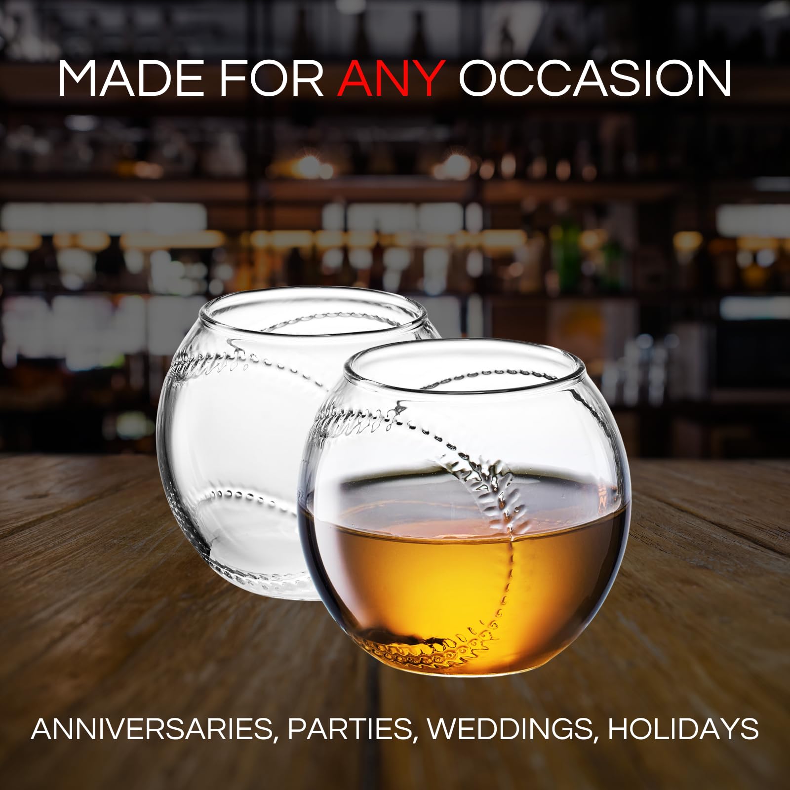 Conjunto de dos vasos whisky beisbol de The Wine Savant para regalos.