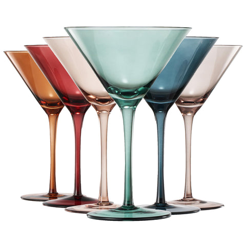 Vaso martini The Wine Savant en cristal pastel, conjunto de 6 para cócteles elegantes.