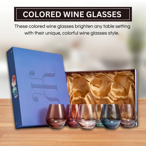 The Wine Savant copa vino colorida conjunto 6, realza la experiencia de cada sorbo