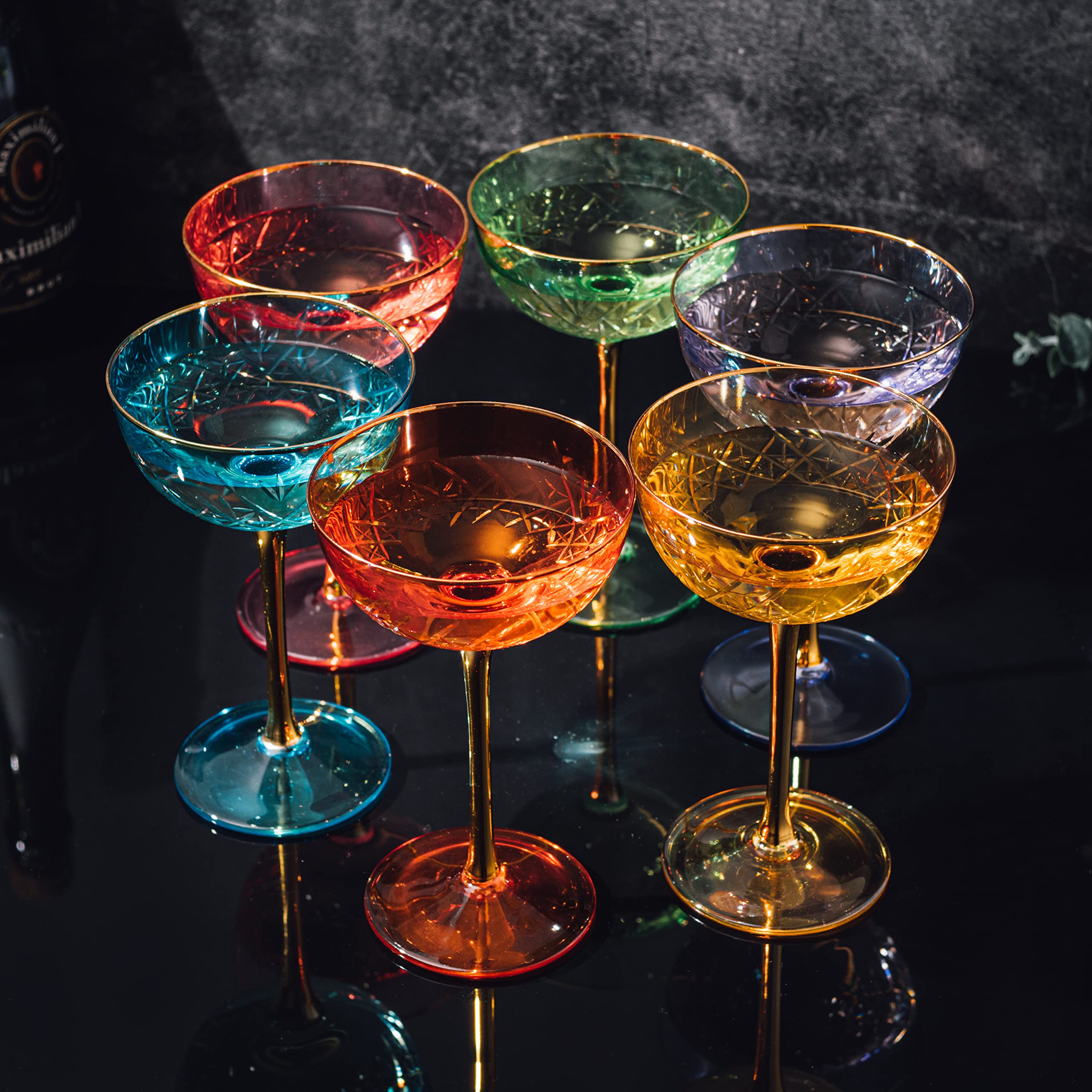 The Wine Savant copa azul vintage art deco, acabado brillante para brindar