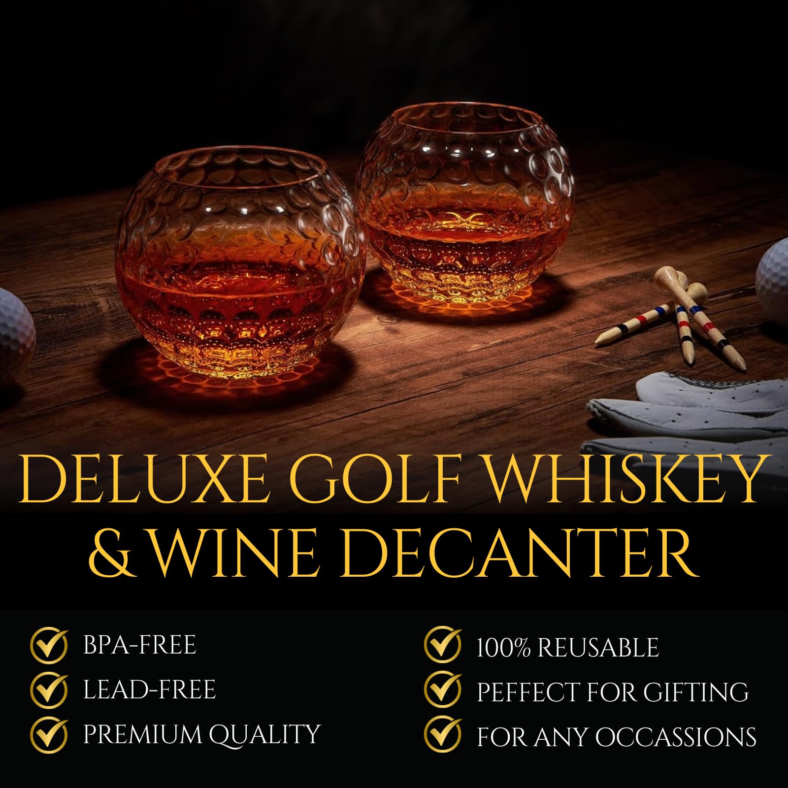 The Wine Savant vaso whisky bola de golf, experiencia táctil como en el campo.