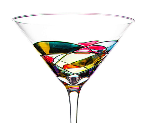 The Wine Savant diseño Renacimiento vaso pintado, inspirado en vitrales románticos.