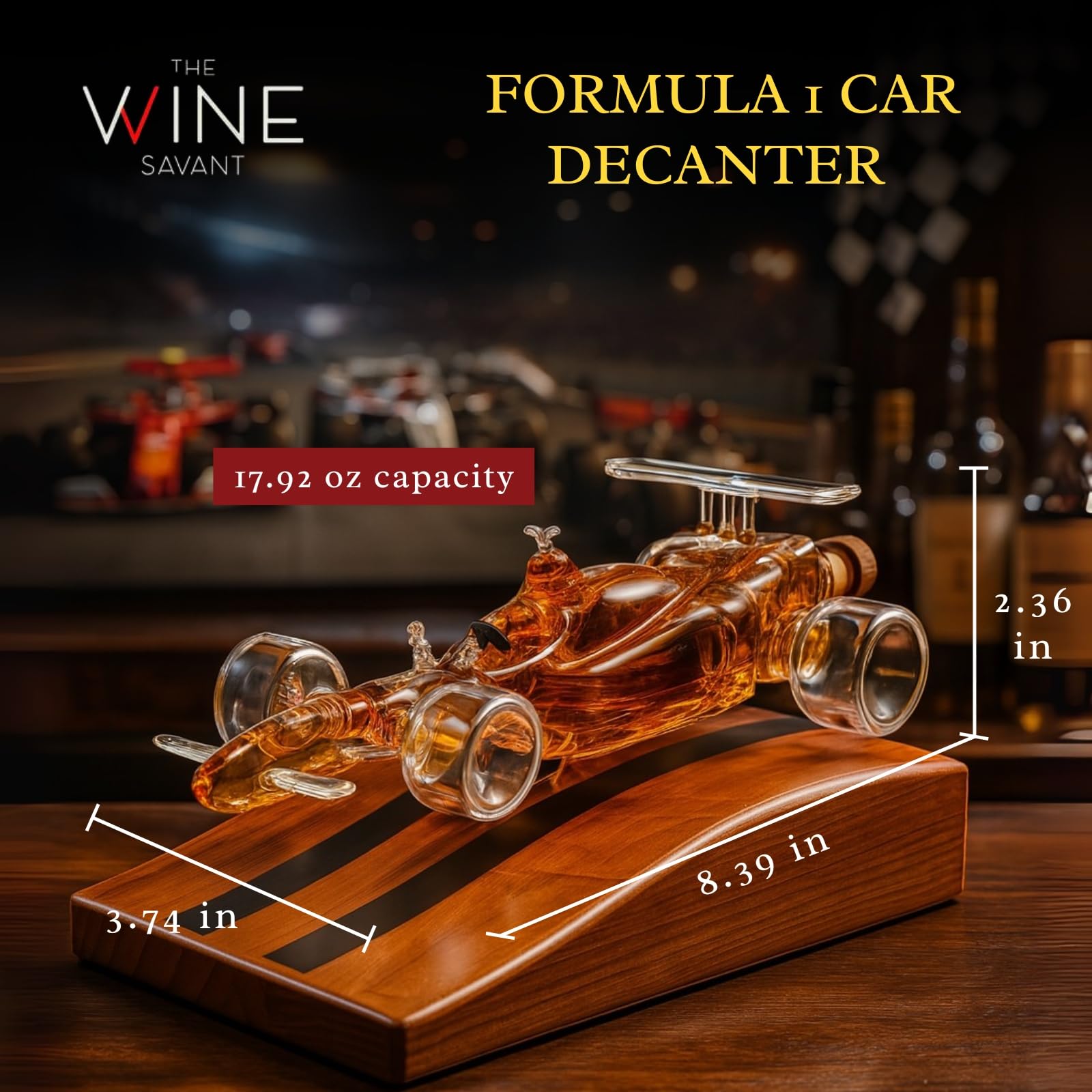 The Wine Savant diseño coche F1, decantador decorativo para amantes de carreras.