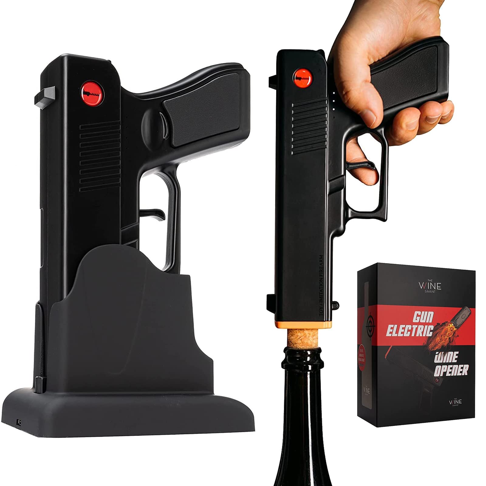 The Wine Savant sacacorchos eléctrico pistola negro facilita abrir botellas en casa