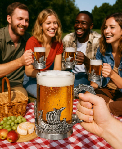 Vaso peltre vikingo para cerveza, elegancia rústica en cada sorbo.